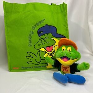 Vintage Kellogg Cereal City 1998 HoneySmacks Dig’em Frog Plush W/Reusable Bag